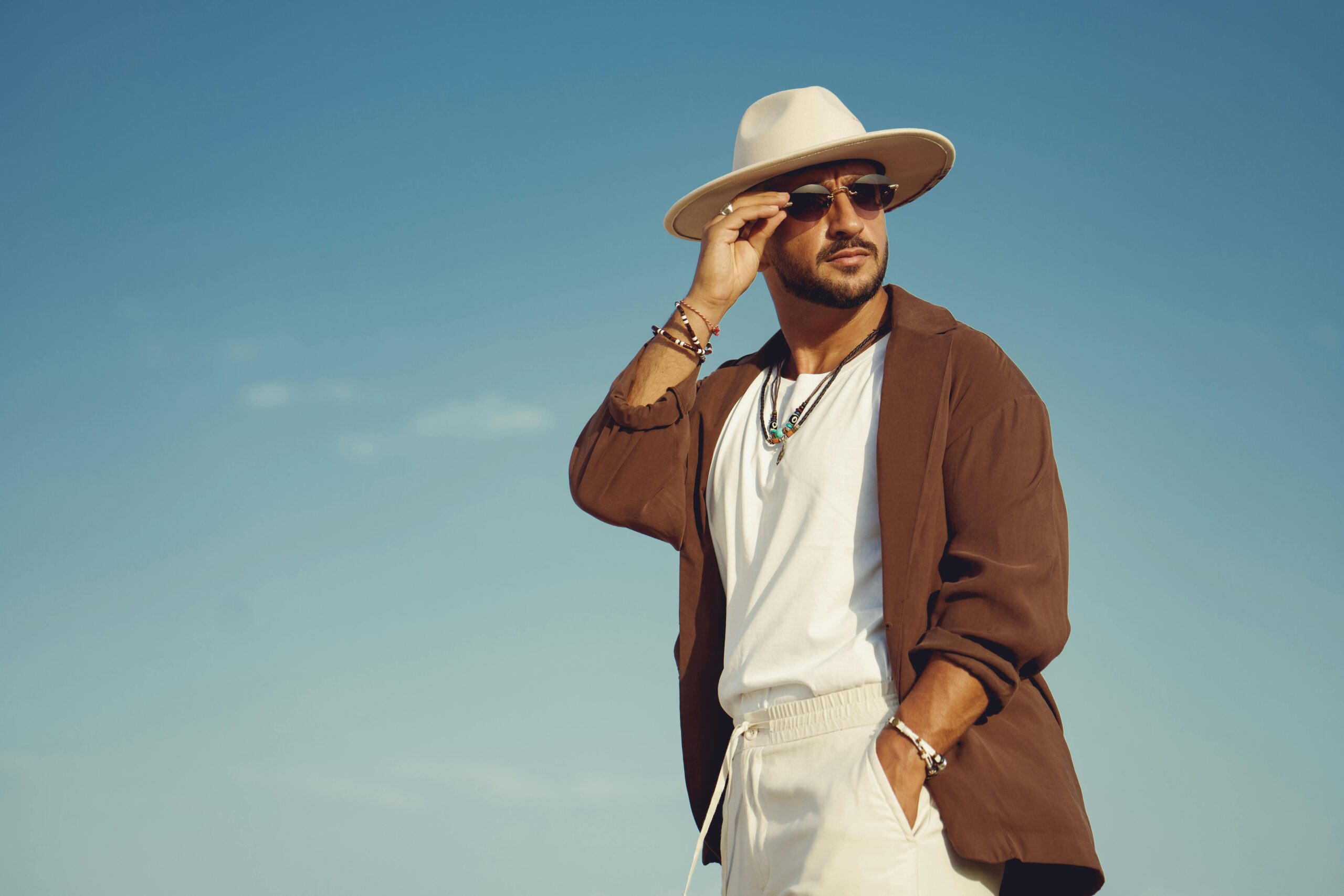 pexels-photo-28354681-28354681-1 Sophisticated man in fashion attire posing outdoors, exuding confidence under bright sunlight.